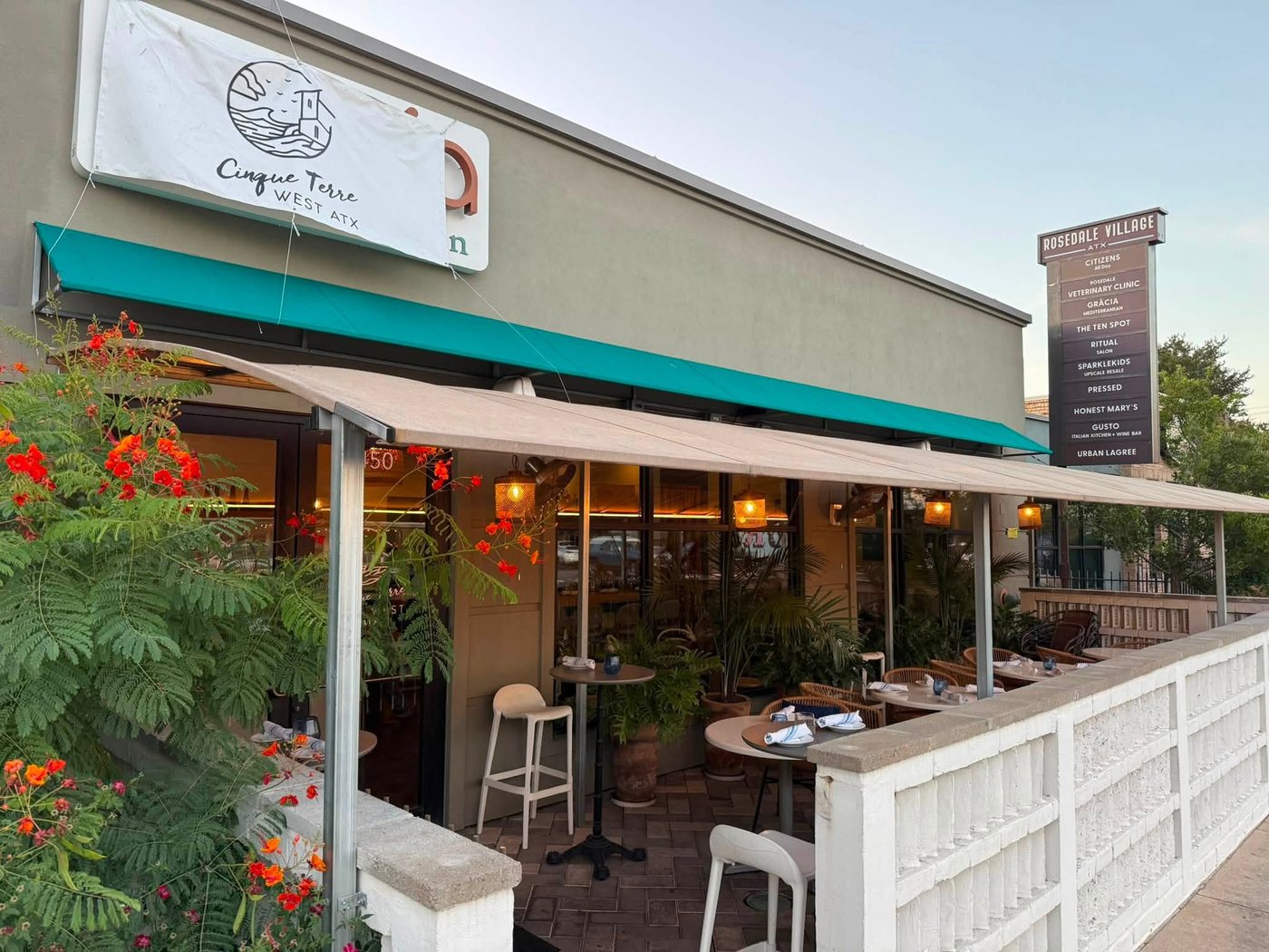 Cinque Terre West ATX exterior with sign