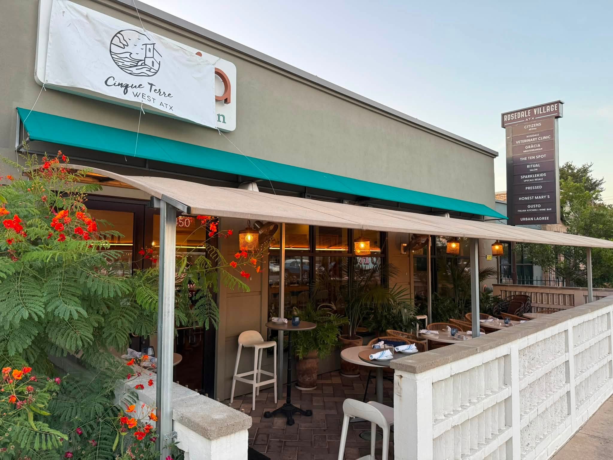 Cinque Terre West ATX exterior with sign