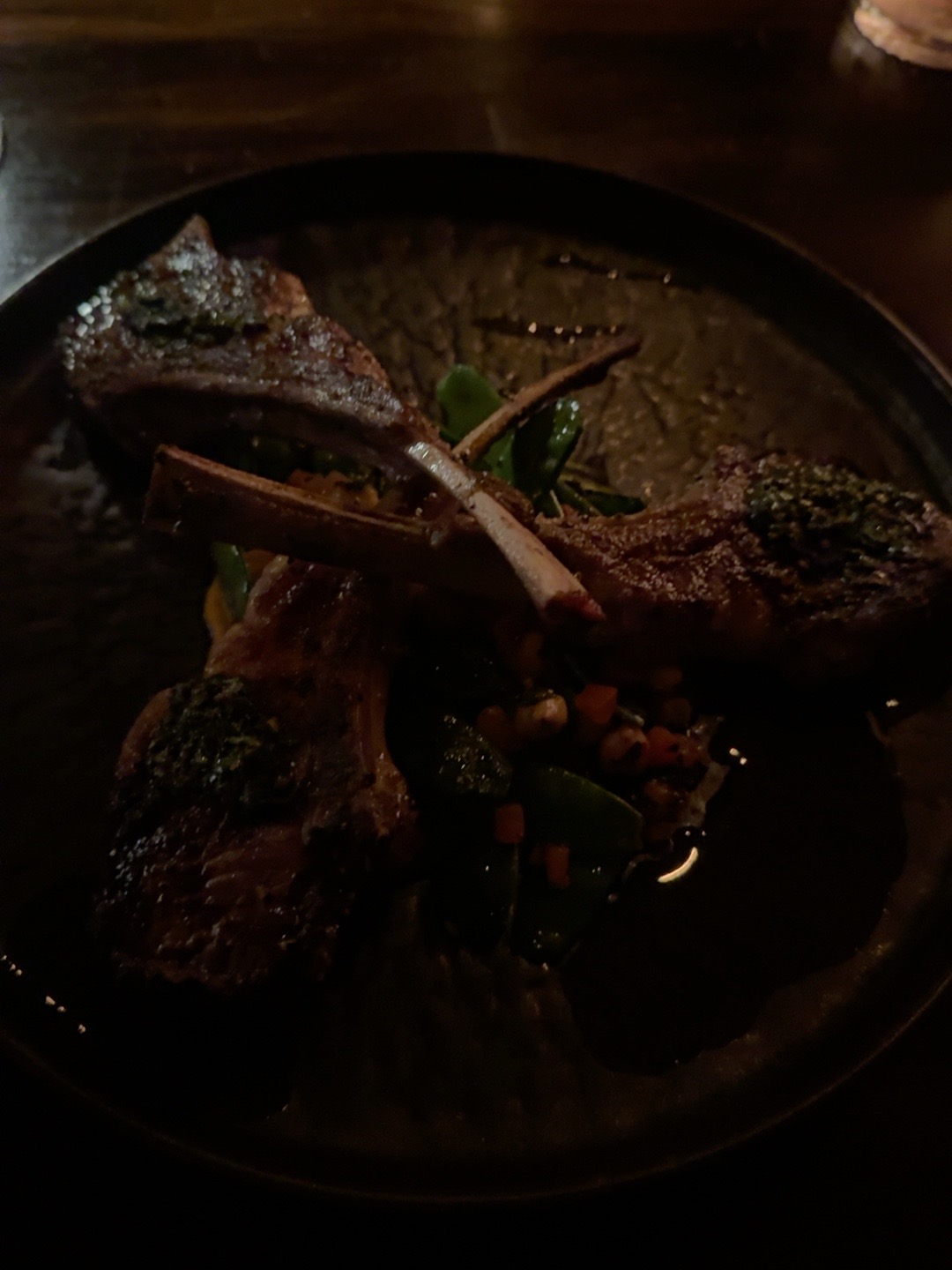 Lamb chops second course at Aris Mediterranean Steakhouse in Austin