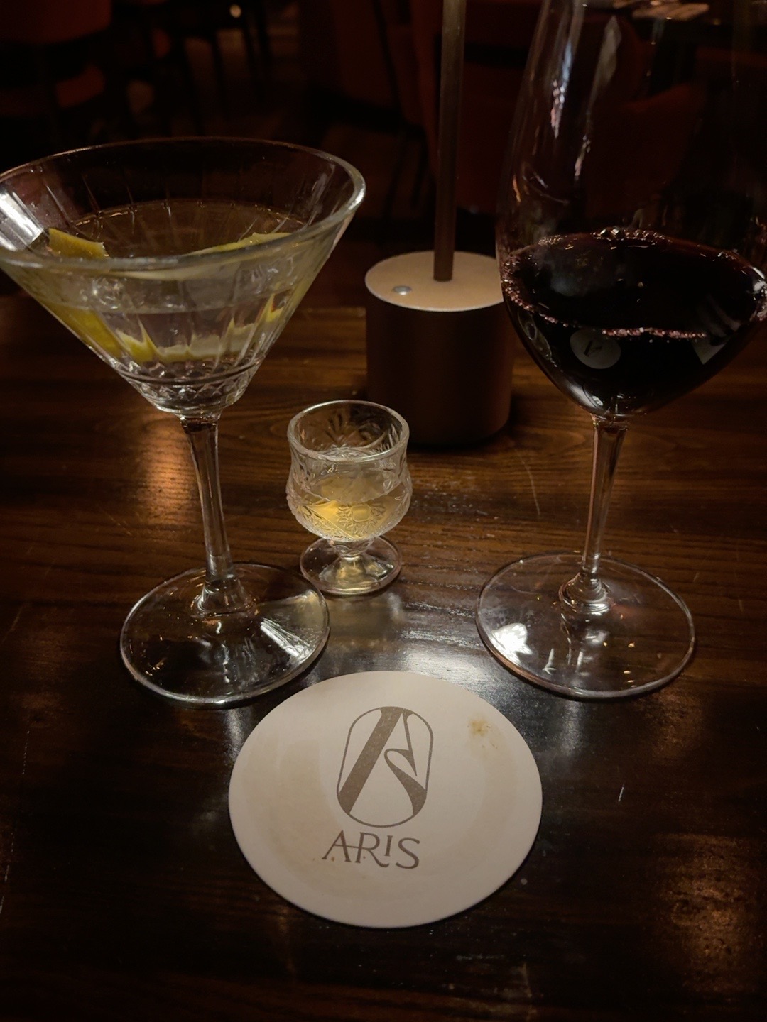 Second-course drinks and wine pairing at Aris Mediterranean Steakhouse in Austin