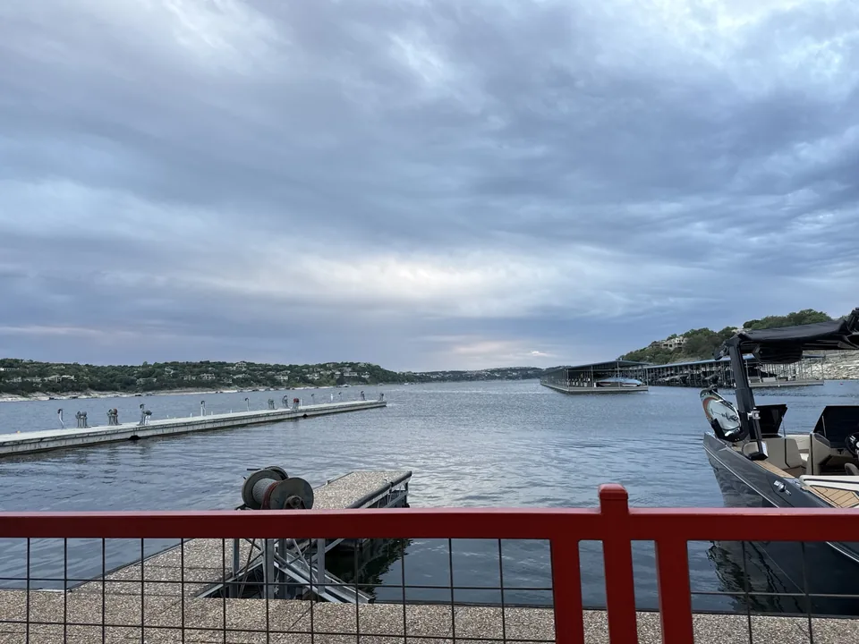 Lake Travis and the Point Venture Marina viewed from Captain Pete’s Boathouse