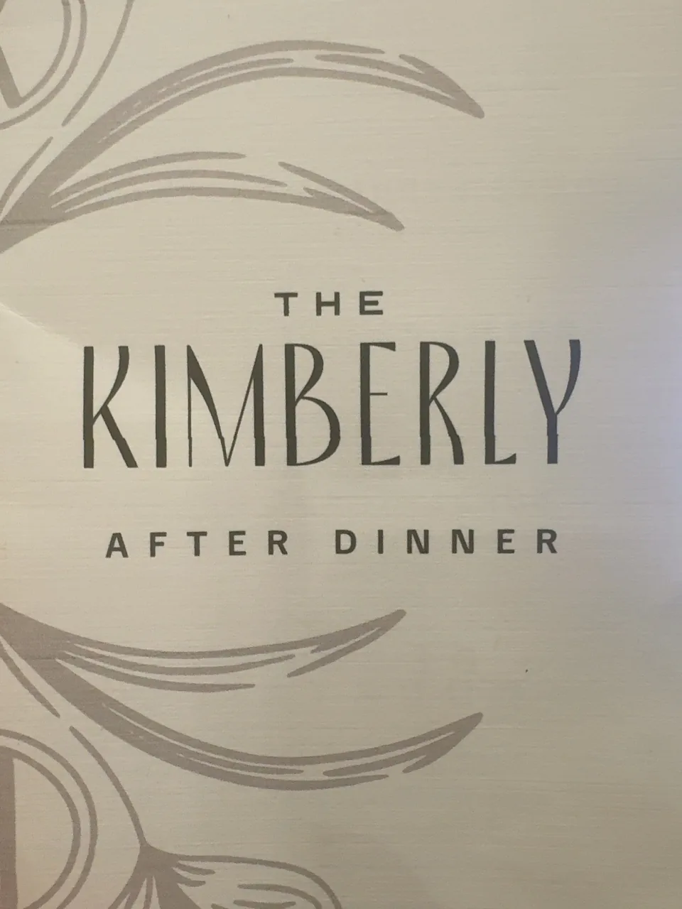 The Kimberly restaurant menu cover