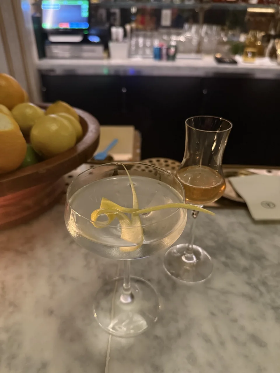 Cocktails served at the marble bar at Lutie’s